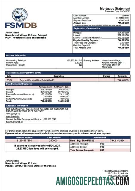 realista Modelo Word e PDF de declaração de hipoteca do Banco de Desenvolvimento FSM da Micronésia